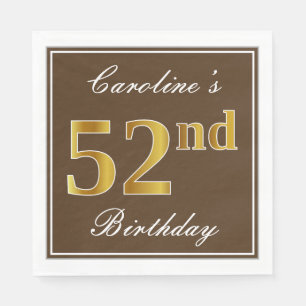 Elegant Brown, Faux Gold 52e verjaardag + naam Servet