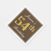 Elegant Brown, Faux Gold 54th Birthday + naam Servet (Hoek)