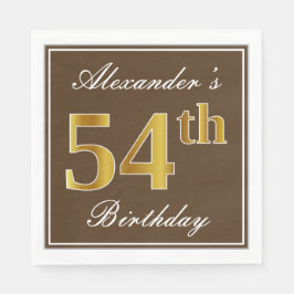Elegant Brown, Faux Gold 54th Birthday + naam Servet