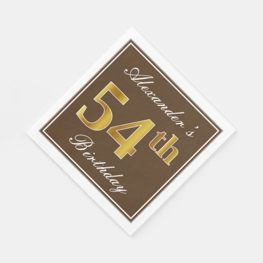 Elegant Brown, Faux Gold 54th Birthday + naam Servet (Hoek)