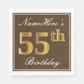 Elegant Brown, Faux Gold 55th Birthday + naam Servetten (Voorkant)