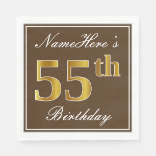 Elegant Brown, Faux Gold 55th Birthday + naam Servetten