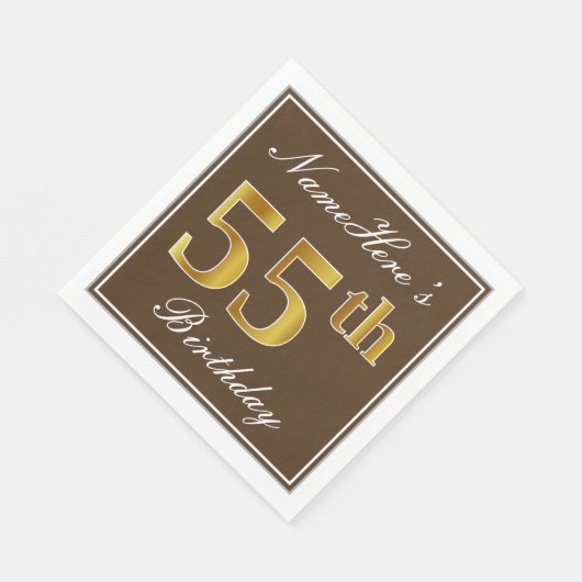 Elegant Brown, Faux Gold 55th Birthday + naam Servetten (Hoek)