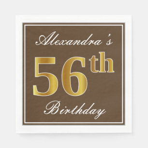Elegant Brown, Faux Gold 56th Birthday + naam Servet
