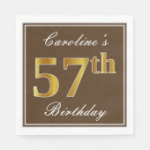 Elegant Brown, Faux Gold 57th Birthday + naam Servet (Voorkant)