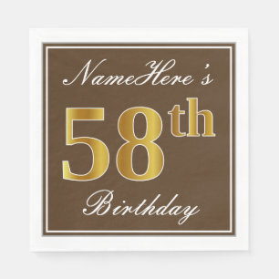 Elegant Brown, Faux Gold 58th Birthday + naam Servet