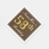 Elegant Brown, Faux Gold 58th Birthday + naam Servet (Hoek)