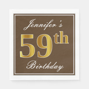 Elegant Brown, Faux Gold 59th Birthday + naam Servet