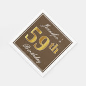 Elegant Brown, Faux Gold 59th Birthday + naam Servet (Hoek)