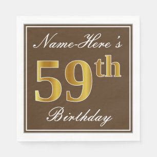 Elegant Brown, Faux Gold 59th Birthday + naam Servet