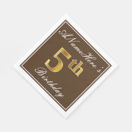 Elegant Brown, Faux Gold 5th Birthday; Aangepaste  Servetten (Hoek)