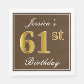 Elegant Brown, Faux Gold 61st Birthday + naam Servet (Voorkant)
