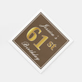 Elegant Brown, Faux Gold 61st Birthday + naam Servet (Hoek)