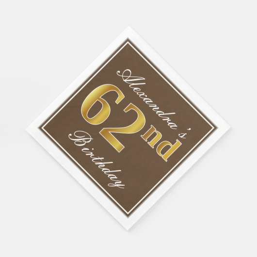 Elegant Brown, Faux Gold 62e verjaardag + naam Servet (Hoek)