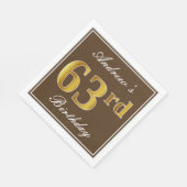 Elegant Brown, Faux Gold 63rd Birthday + naam Servet (Hoek)