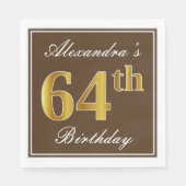 Elegant Brown, Faux Gold 64th Birthday + naam Servet (Voorkant)