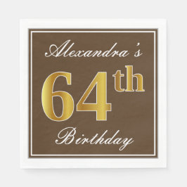 Elegant Brown, Faux Gold 64th Birthday + naam Servet