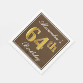 Elegant Brown, Faux Gold 64th Birthday + naam Servet (Hoek)
