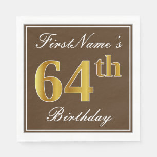 Elegant Brown, Faux Gold 64th Birthday + naam Servet