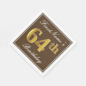 Elegant Brown, Faux Gold 64th Birthday + naam Servet (Hoek)