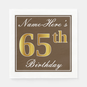 Elegant Brown, Faux Gold 65th Birthday + Naam Servet