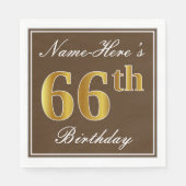 Elegant Brown, Faux Gold 66th Birthday + naam Servetten (Voorkant)
