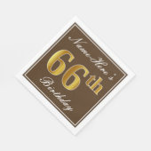 Elegant Brown, Faux Gold 66th Birthday + naam Servetten (Hoek)
