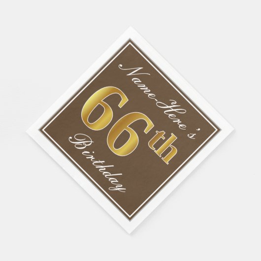 Elegant Brown, Faux Gold 66th Birthday + naam Servetten (Hoek)