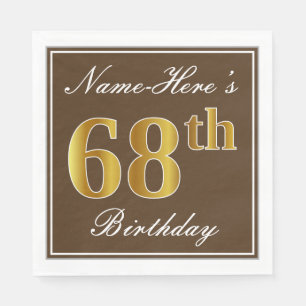 Elegant Brown, Faux Gold 68th Birthday + naam Servetten