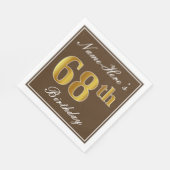 Elegant Brown, Faux Gold 68th Birthday + naam Servetten (Hoek)
