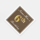 Elegant Brown, Faux Gold 6th Birthday; Aangepaste Servet (Hoek)