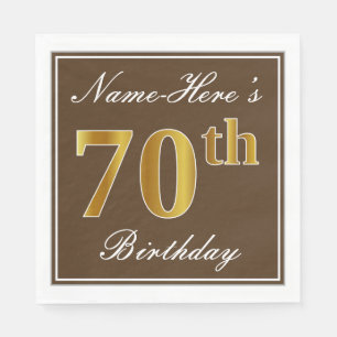 Elegant Brown, Faux Gold 70th Birthday + naam Servetten
