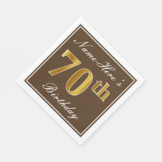 Elegant Brown, Faux Gold 70th Birthday + naam Servetten (Hoek)