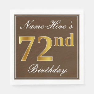 Elegant Brown, Faux Gold 72e verjaardag + naam Servetten