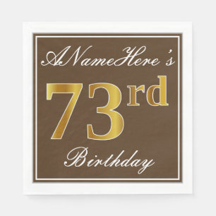 Elegant Brown, Faux Gold 73rd Birthday + naam Servetten