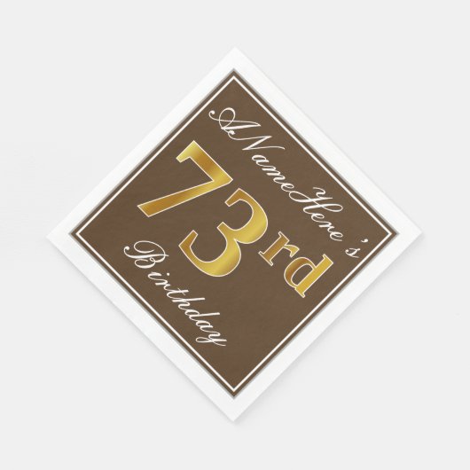 Elegant Brown, Faux Gold 73rd Birthday + naam Servetten (Hoek)
