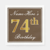 Elegant Brown, Faux Gold 74th Birthday + naam Servet (Voorkant)