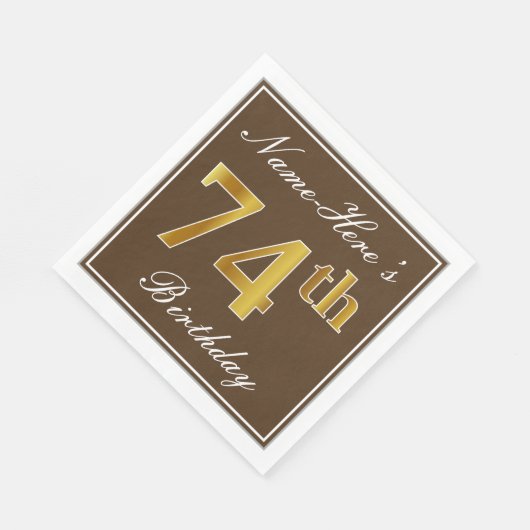 Elegant Brown, Faux Gold 74th Birthday + naam Servet (Hoek)