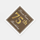 Elegant Brown, Faux Gold 75th Birthday + naam Servetten (Hoek)