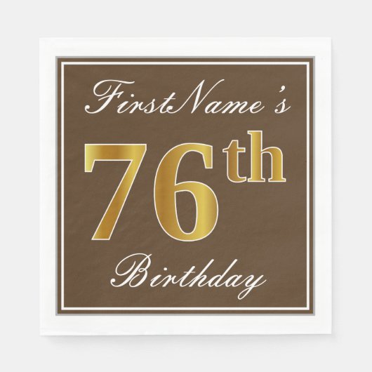 Elegant Brown, Faux Gold 76th Birthday + naam Servet (Voorkant)