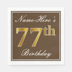 Elegant Brown, Faux Gold 77th Birthday + naam Servetten