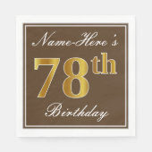 Elegant Brown, Faux Gold 78th Birthday + naam Servet (Voorkant)