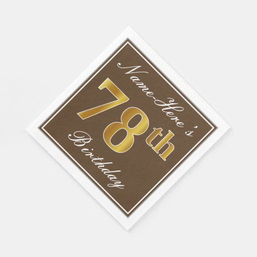 Elegant Brown, Faux Gold 78th Birthday + naam Servet (Hoek)