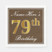 Elegant Brown, Faux Gold 79th Birthday + naam Servet (Voorkant)
