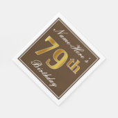 Elegant Brown, Faux Gold 79th Birthday + naam Servet (Hoek)
