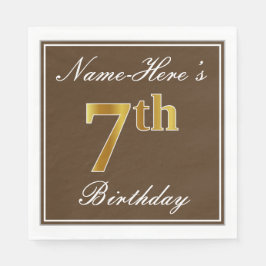 Elegant Brown, Faux Gold 7th Birthday; Aangepaste  Servet