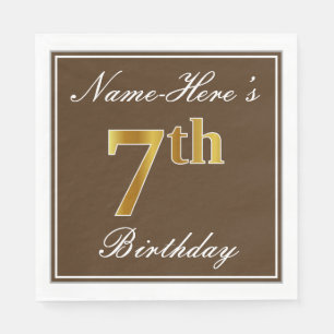 Elegant Brown, Faux Gold 7th Birthday; Aangepaste  Servet