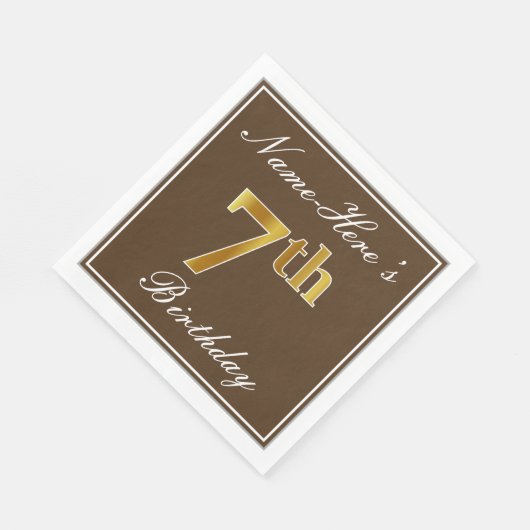 Elegant Brown, Faux Gold 7th Birthday; Aangepaste  Servet (Hoek)
