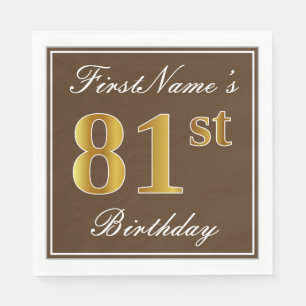 Elegant Brown, Faux Gold 81st Birthday + naam Servet