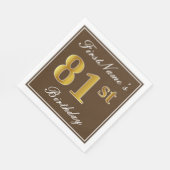 Elegant Brown, Faux Gold 81st Birthday + naam Servet (Hoek)